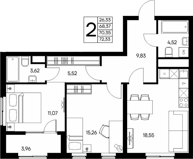 68,4 м², 3-комнатная квартира 11 990 000 ₽ - изображение 51