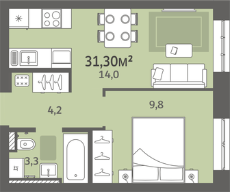 Квартира 31,3 м², 1-комнатная - изображение 1