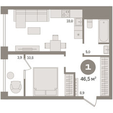 Квартира 46,5 м², 1-комнатная - изображение 3