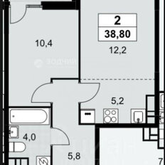 Квартира 38,8 м², 2-комнатная - изображение 1