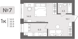 Квартира 33,9 м², 1-комнатная - изображение 1