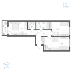Квартира 67,6 м², 2-комнатная - изображение 2
