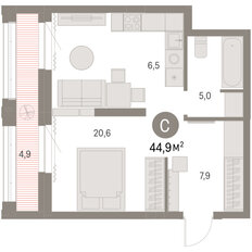Квартира 44,9 м², студия - изображение 3