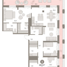 Квартира 155,2 м², 3-комнатная - изображение 3