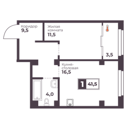 Квартира 41,5 м², 1-комнатная - изображение 3