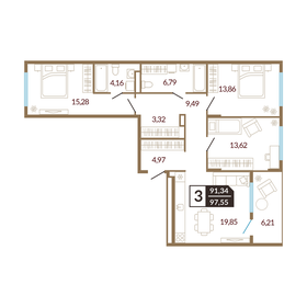 Квартира 97,6 м², 3-комнатная - изображение 1