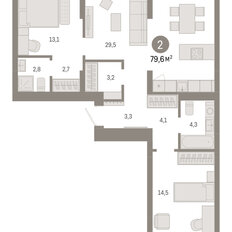 Квартира 79,6 м², 2-комнатная - изображение 3