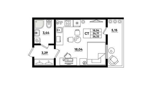 Квартира 26,3 м², студия - изображение 2