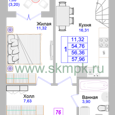 Квартира 57,9 м², 1-комнатные - изображение 2