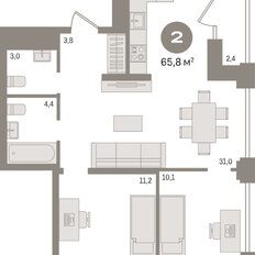 Квартира 65,8 м², 2-комнатная - изображение 3
