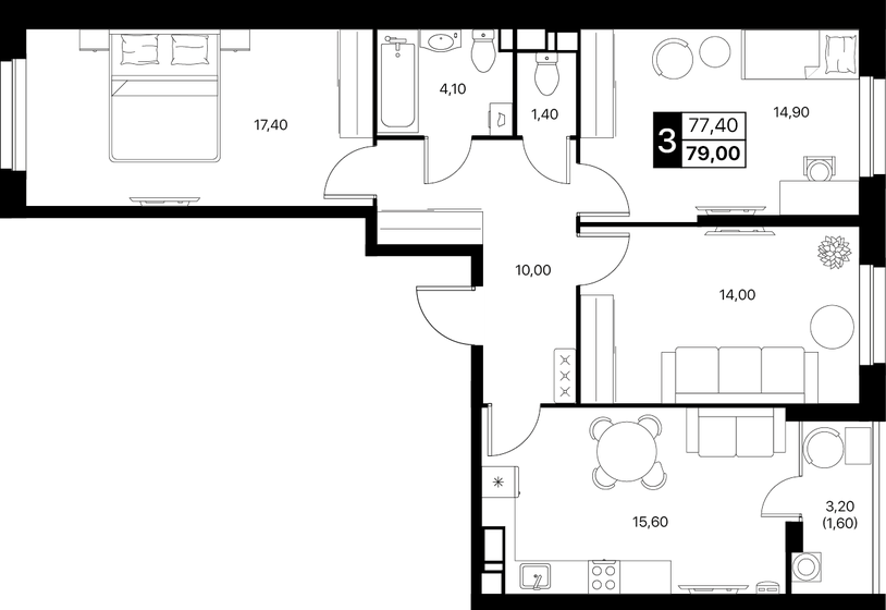 79 м², 3-комнатная квартира 11 198 250 ₽ - изображение 51