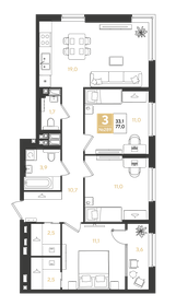 Квартира 77 м², 3-комнатная - изображение 1