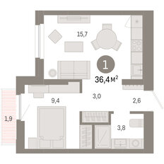 Квартира 36,4 м², 1-комнатная - изображение 3