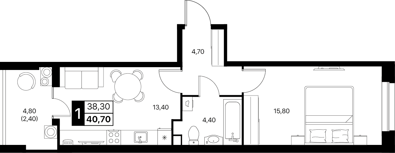 40,7 м², 1-комнатная квартира 5 600 320 ₽ - изображение 1