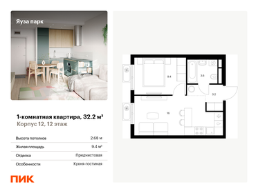 Квартира 32,2 м², 1-комнатная - изображение 1