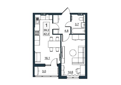 Квартира 39,2 м², 1-комнатная - изображение 2