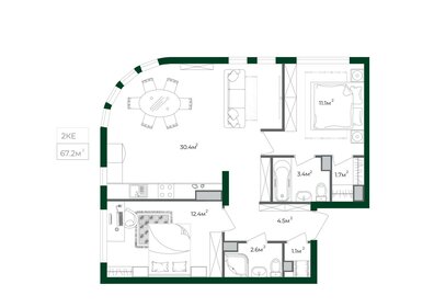 Квартира 67,2 м², 2-комнатная - изображение 1