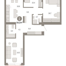 Квартира 94,9 м², 2-комнатная - изображение 3