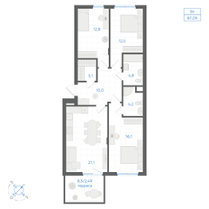Квартира 87,1 м², 3-комнатная - изображение 2