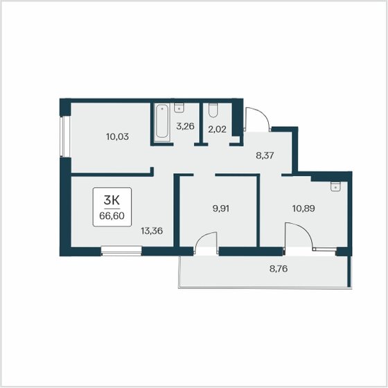 66,6 м², 3-комнатная квартира 11 750 000 ₽ - изображение 9