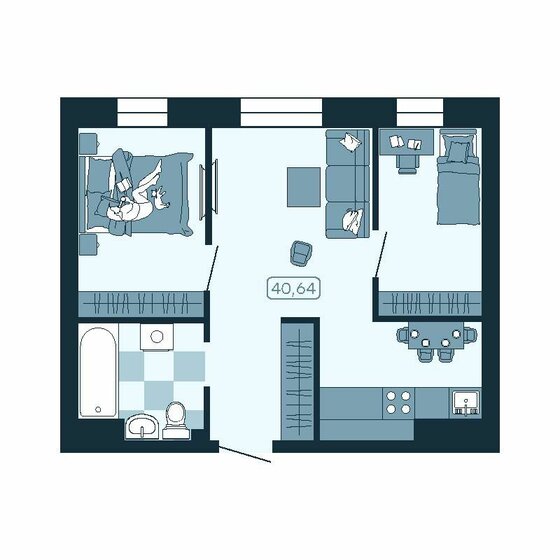 40,6 м², 2-комнатная квартира 7 075 424 ₽ - изображение 1
