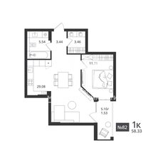 Квартира 58,3 м², 1-комнатная - изображение 2