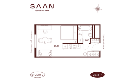 Квартира 29,1 м², студия - изображение 1
