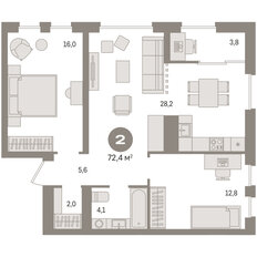 Квартира 72,4 м², 2-комнатная - изображение 3