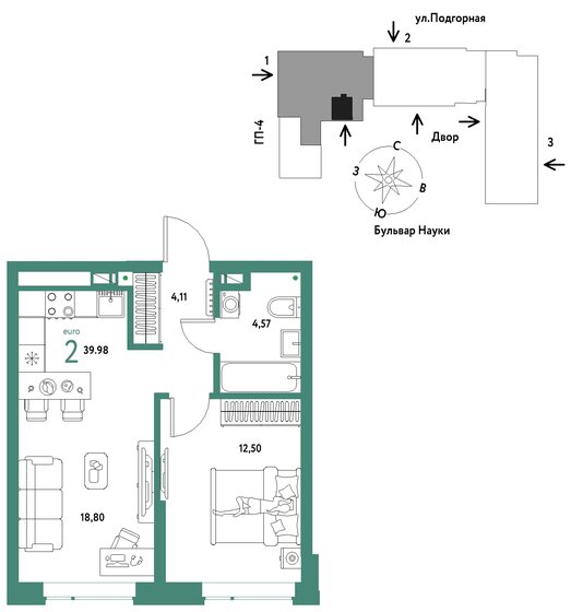39,4 м², 2-комнатная квартира 7 228 571 ₽ - изображение 16