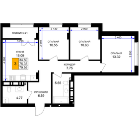 Квартира 79,6 м², 3-комнатная - изображение 1