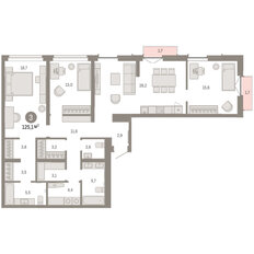 Квартира 125,1 м², 3-комнатная - изображение 3