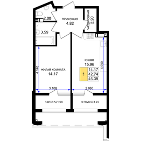 Квартира 46,4 м², 1-комнатная - изображение 1