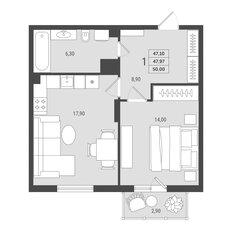 Квартира 48 м², 1-комнатная - изображение 2