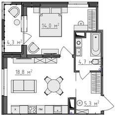 Квартира 45 м², 1-комнатная - изображение 2