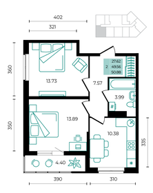 Квартира 50,9 м², 2-комнатная - изображение 1