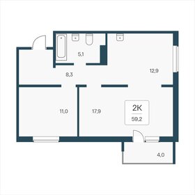 Квартира 58,9 м², 2-комнатная - изображение 1