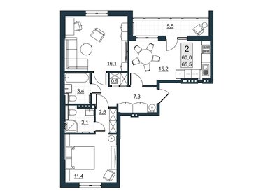 Квартира 60 м², 2-комнатная - изображение 2