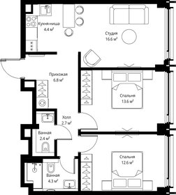 Квартира 63,4 м², 2-комнатная - изображение 2