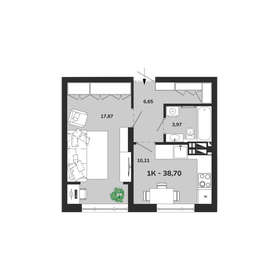 Квартира 38,7 м², 1-комнатная - изображение 1