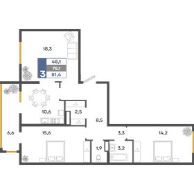 Квартира 81,4 м², 3-комнатная - изображение 1