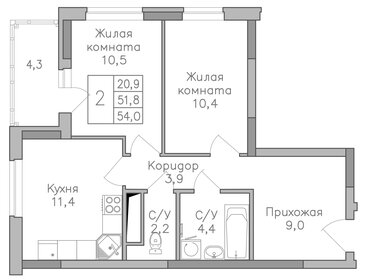 Квартира 54 м², 2-комнатная - изображение 1