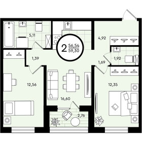 Квартира 59,3 м², 2-комнатная - изображение 1