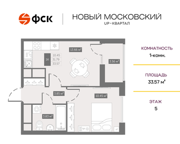 Квартира 33,6 м², 1-комнатная - изображение 1