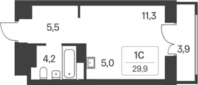 Квартира 30 м², студия - изображение 1