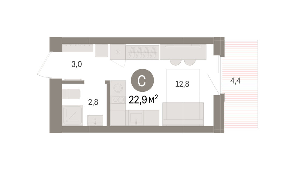 17,1 м², апартаменты-студия 865 000 ₽ - изображение 88