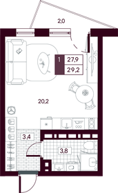 Квартира 29,2 м², студия - изображение 1