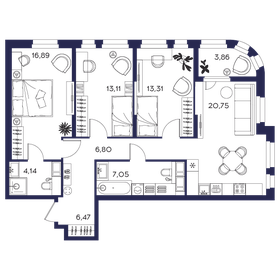Квартира 92,4 м², 3-комнатная - изображение 1