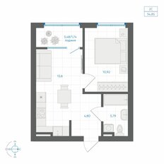 Квартира 34,9 м², 1-комнатная - изображение 2