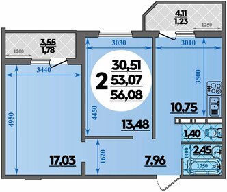 Квартира 56,1 м², 2-комнатная - изображение 1
