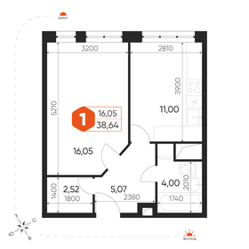 Квартира 38,7 м², 1-комнатная - изображение 1